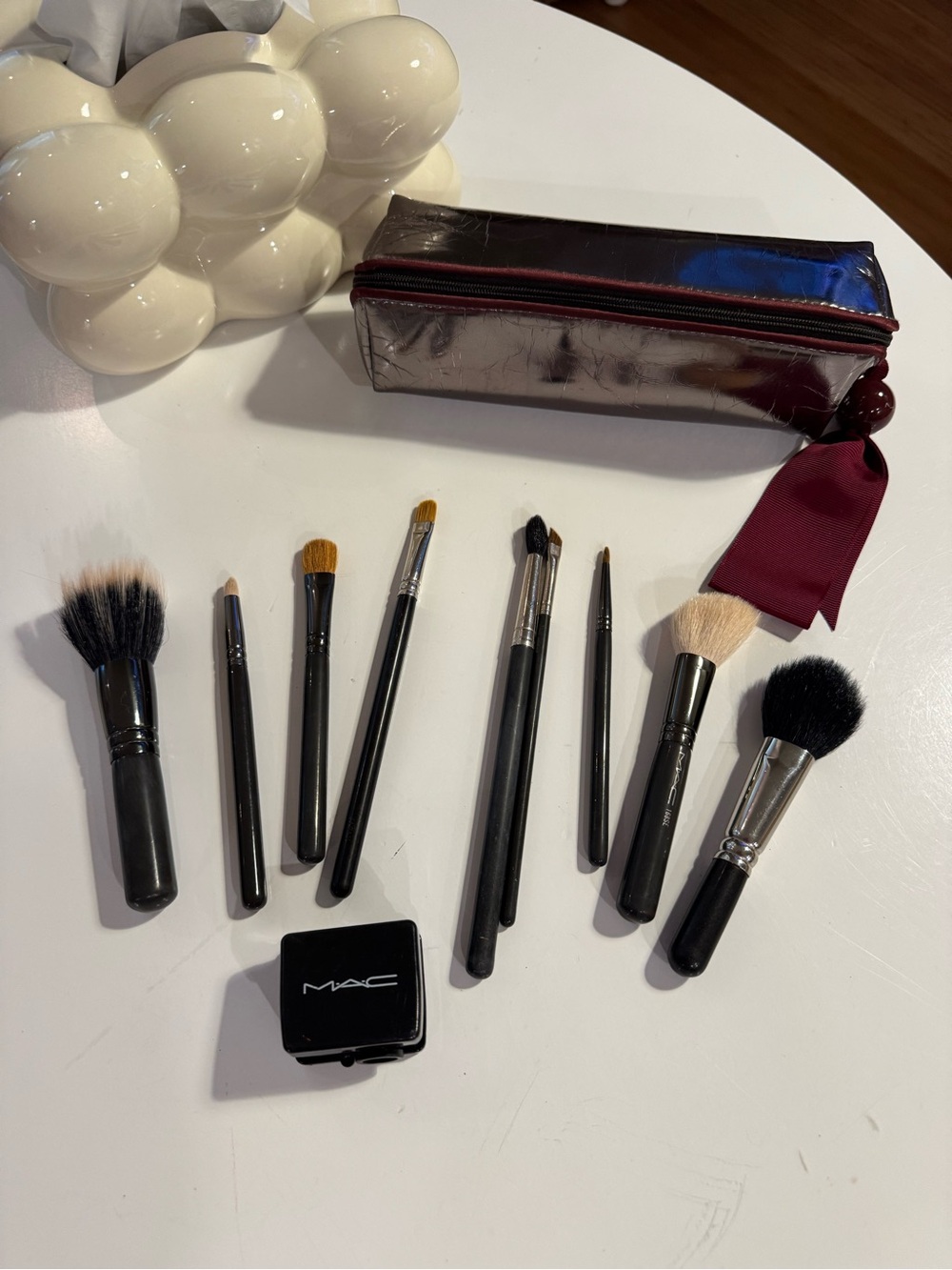MAC Cosmetics Black Makeup Brush Set with Burgundy Pouch